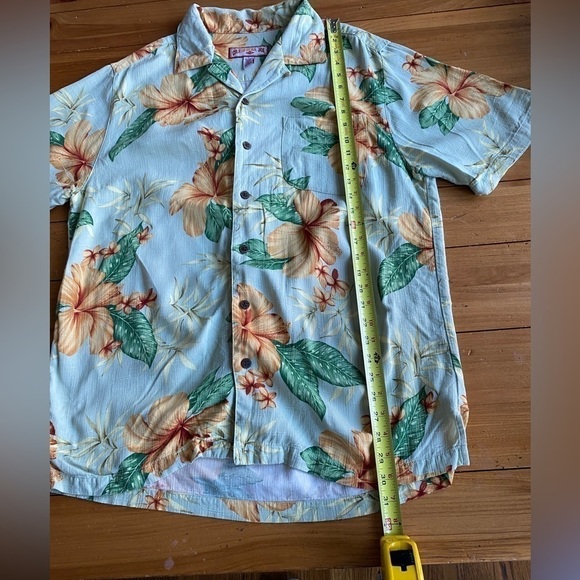 Caribbean Joe Hawaiian Luau Button Up Shirt Hibiscus Floral 100% Rayon Size L - Picture 8 of 11